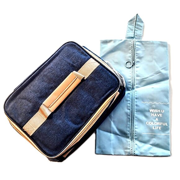 Denim Dual-Compartment Insulated Lunch Bag w/Strap ~ BONUS Zip Storage Bag NEW! - Picture 2 of 13